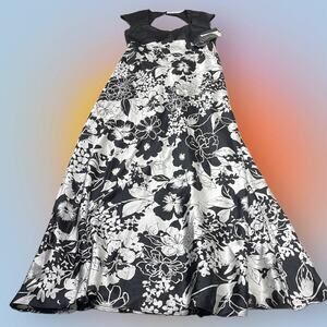 J.R. NITES Women’s 6 Black White Floral Full Length Dress